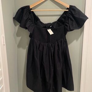 Anthropologie black flutter sleeve tie bow back dress